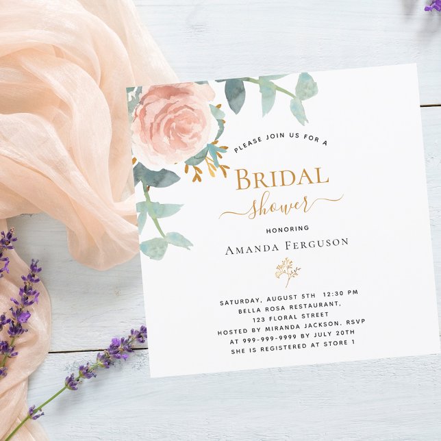 Rose gold pink floral greenery Bridal Shower Invitation (Creator Uploaded)