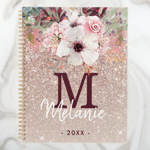 Rose Gold Pink Floral Monogram Glitter 2023 Planner
