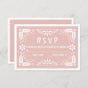 Rose gold pink floral papel picado baby shower RSVP card