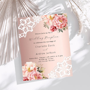 Rose gold pink floral wedding reception invitation