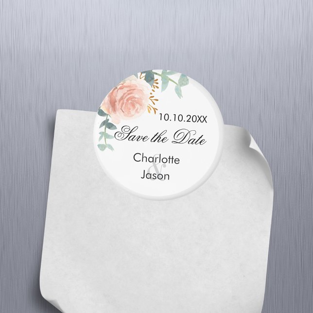 Rose gold pink floral wedding save the date magnet (Creator Uploaded)