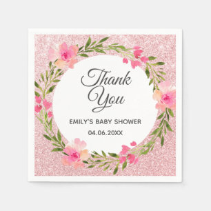 Rose Gold Pink Floral Wreath Thank You Baby Shower Napkin