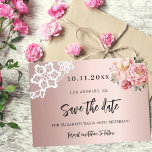 Rose gold pink florals lace birthday save the date<br><div class="desc">A modern and elegant Save the Date for a 50th birthday party.   A rose gold gradient background,  decorated with pink flowers and white lace. Personalise and add a date and name. The text: Save the Date is written with a large trendy hand lettered style script.</div>