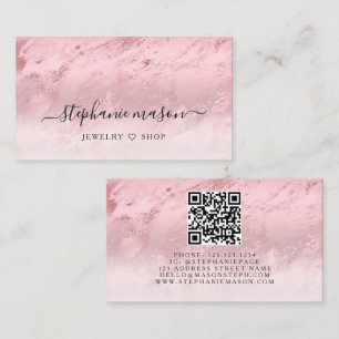 Rose Gold Pink Foil Elegant Modern QR Code Calling Card