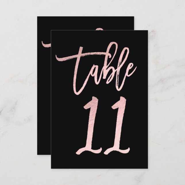 Rose Gold Pink Foil Modern Script Table Number 11 (Front/Back)