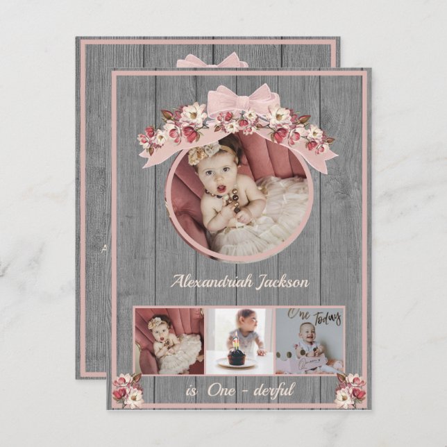 Rose gold pink Girls1st Birthday She is one-derful (Front/Back)