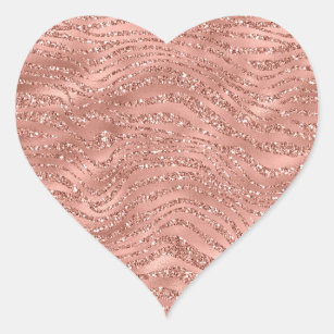 Rose Gold Pink Glam Glitter Zebra Print     Heart Sticker