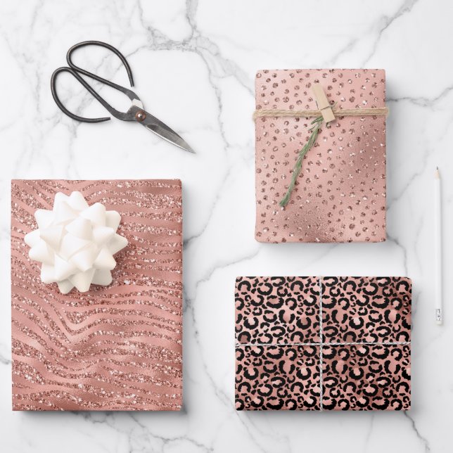 Rose Gold Pink Glam Glitter Zebra Print      Wrapping Paper Sheet (Front)
