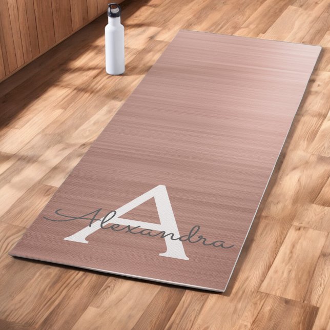 Rose Gold Pink Glam Metallic Monogram Yoga Mat (Creator Uploaded)