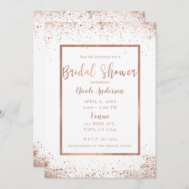 Rose Gold Pink Glam Modern Chic Bridal Shower Invitation (Front/Back)