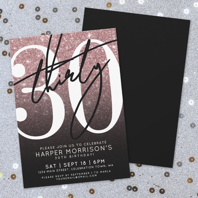 Rose Gold Pink Glitter 30th Birthday Invitation (Rose Gold Pink Glitter 30th Birthday Invitation)