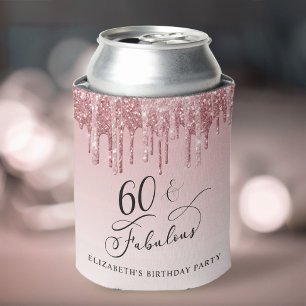 Rose Gold Pink Glitter 60th Birthday Party Can Cooler