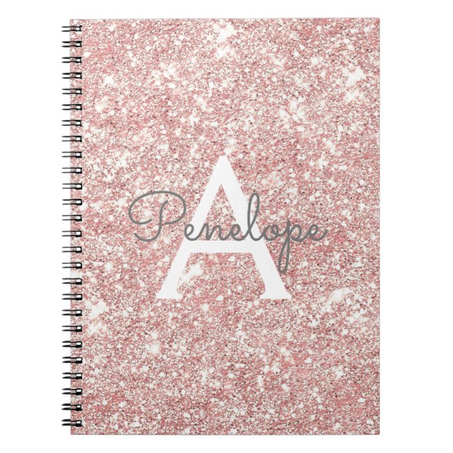 Rose Gold  Pink Glitter and Sparkle Monogram Notebook (Front)