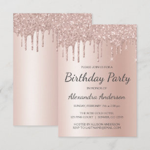 Rose Gold Pink Glitter Any Age Birthday Party Invitation
