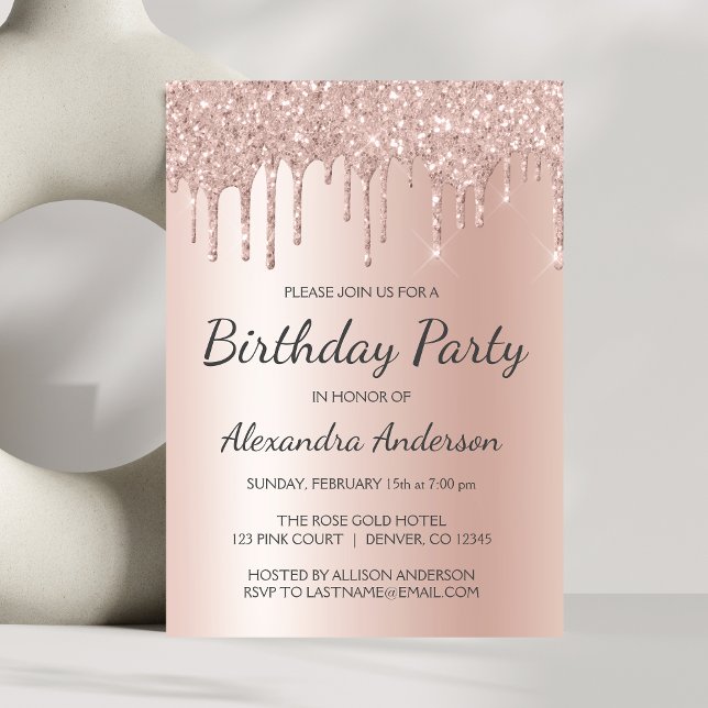 Rose Gold Pink Glitter Any Age Birthday Party Invitation (Creator Uploaded)