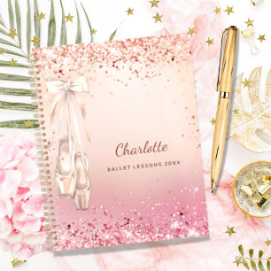 Rose gold pink glitter ballerina monogram 2021 planner