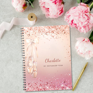 Rose gold pink glitter ballet dance monogram notebook