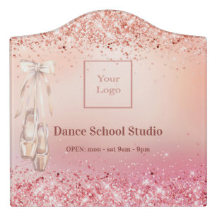 Rose gold pink glitter ballet dance studio door sign