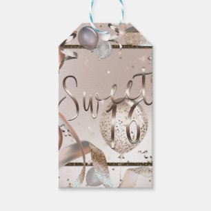 Rose Gold Pink & Glitter Balloons Sweet 16 Party Gift Tags