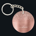 Rose Gold Pink Glitter Brushed Metal Monogram Key Ring<br><div class="desc">Rose Gold - Blush Pink Faux Foil Metallic Sparkle Glitter Brushed Metal Monogram Name Keychain. This makes the perfect sweet 16 birthday,  wedding,  bridal shower,  anniversary,  baby shower or bachelorette party gift for someone that loves glam luxury and chic styles.</div>