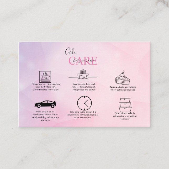 Rose Gold Pink Glitter  Cake Care  Business Card (Front)