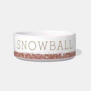 Rose Gold Pink Glitter Confetti Sparkle Pet Name Bowl
