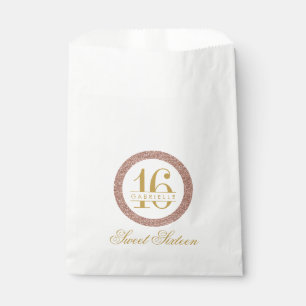 Rose Gold Pink Glitter Custom Age 16th Birthday Favour Bags