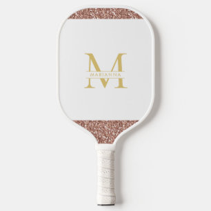 Rose Gold Pink Glitter Elegant Monogram Custom Pickleball Paddle
