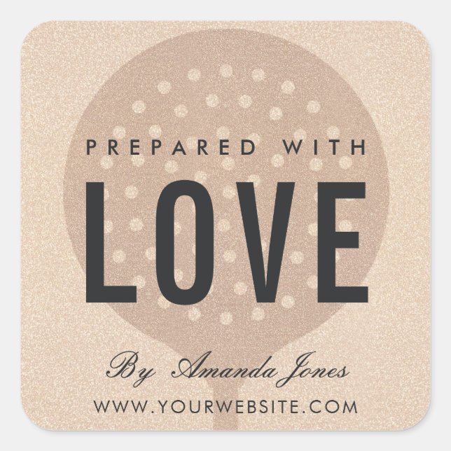 ROSE GOLD PINK GLITTER FORK CHEF MADE WITH LOVE SQUARE STICKER (Front)