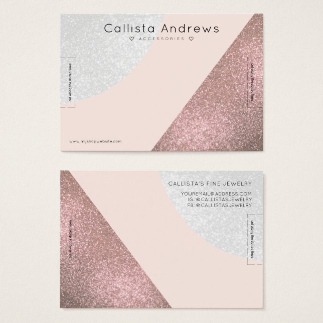 Rose Gold Pink Glitter Geo Heart Bracelet Display (Front & Back)