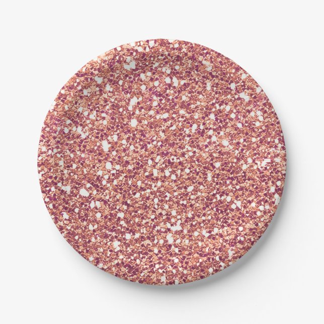 Rose Gold Pink Glitter Glam Custom Party Paper Plate (Front)