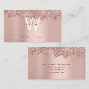 Rose Gold Pink Glitter Makeup Artist Hair Salon Business Card