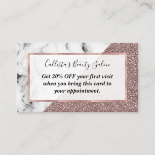 Rose Gold Pink Glitter Marble Geometric Cut Discount Card