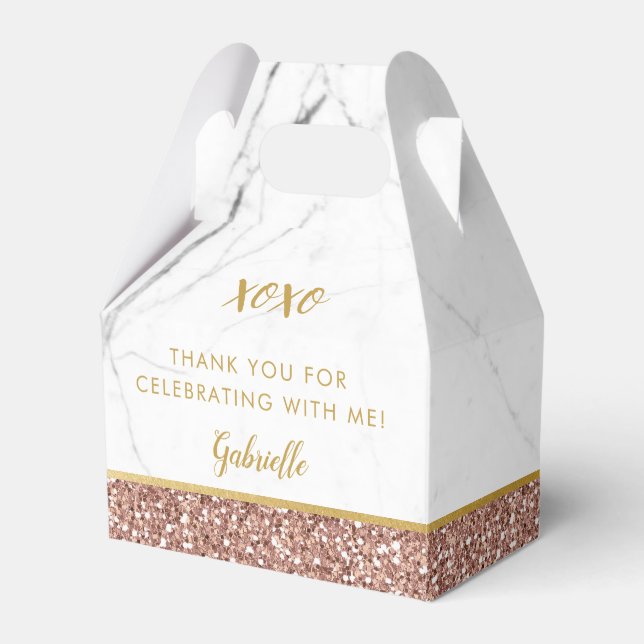 Rose Gold Pink Glitter Marble Party Favour Box (Front Side)