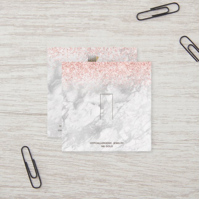 Rose Gold Pink Glitter Marble Ring display logo Square Business Card (Front/Back In Situ)