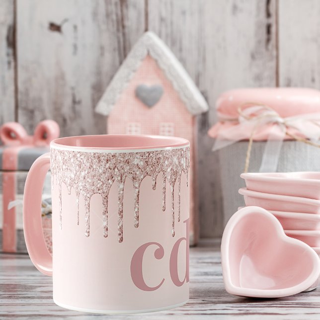 Rose gold pink glitter monogram initials luxury mug (Creator Uploaded)
