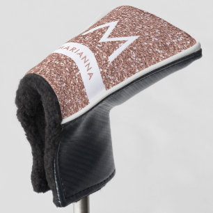 Rose Gold Pink Glitter Monogram Name Putter Golf Head Cover