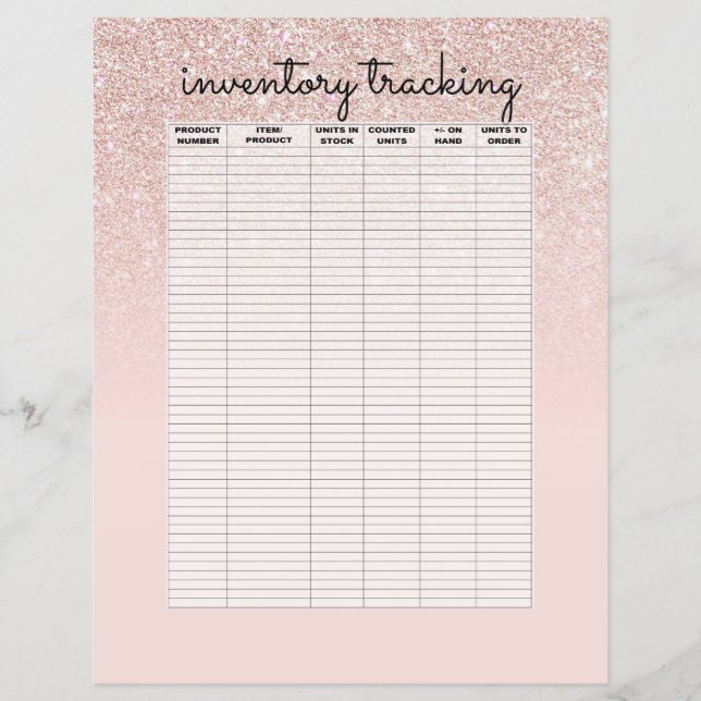 Rose Gold Pink Glitter Ombre Business Inventory (Front)