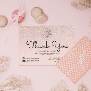 Rose Gold Pink Glitter Ombre Customer Thank You Business Card
