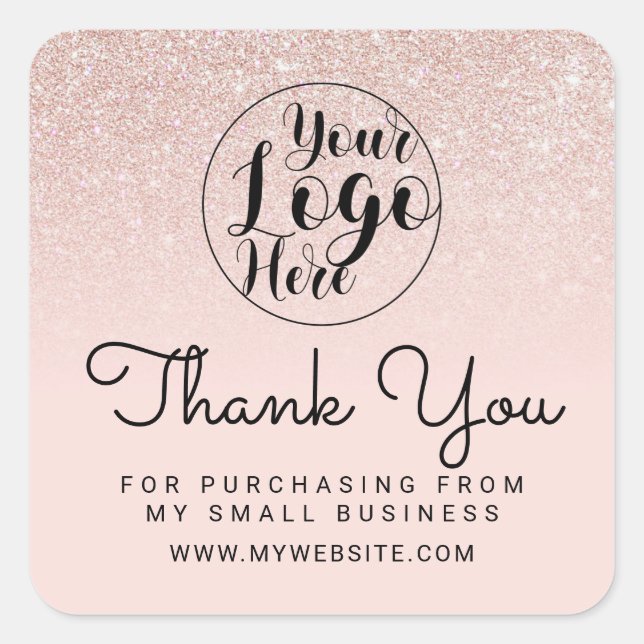 Rose Gold Pink Glitter Ombre Customer Thank You Square Sticker (Front)