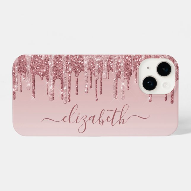 Rose Gold Pink Glitter Personalised iPhone Case (Back Horizontal)