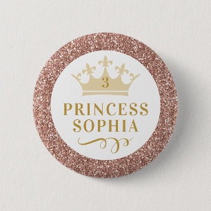 Rose Gold Pink Glitter Princess Birthday Girl 6 Cm Round Badge