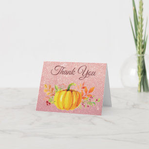 Rose Gold Pink Glitter Pumpkin Fall Thank You card