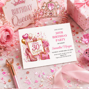 Rose Gold Pink Glitter Sparkle 30th Birthday Invit Invitation