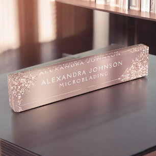 Rose Gold Pink Glitter Sparkle Microblading Brows Nameplate