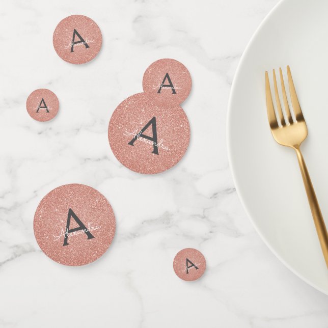 Rose Gold Pink Glitter Sparkle Monogram Confetti (Group)