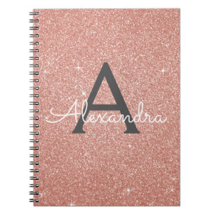 Rose Gold Pink Glitter Sparkle Monogram Notebook