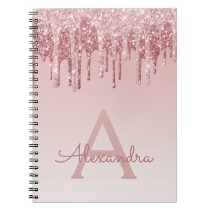 Rose Gold Pink Glitter Sparkle Monogram Notebook