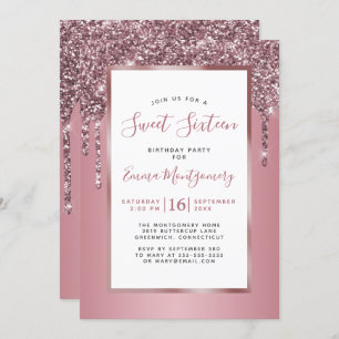 Rose Gold Pink Glitter Sweet 16 Birthday Party Invitation