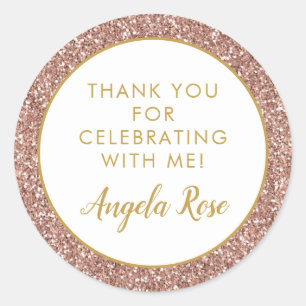 Rose Gold Pink Glitter Thank You Party Favor Classic Round Sticker